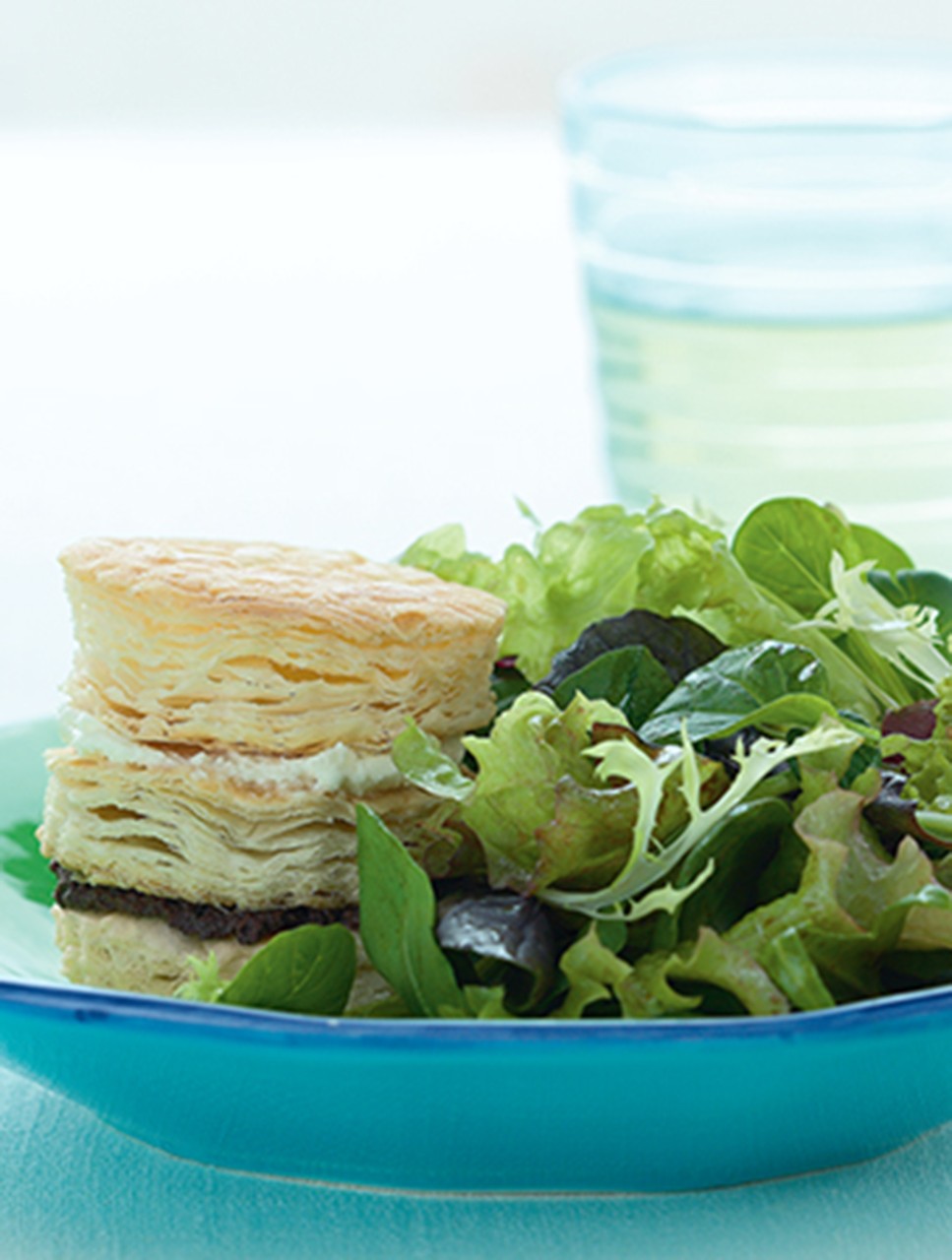 Mixed Green Salad with Tapenade Goat Cheese Napoleons