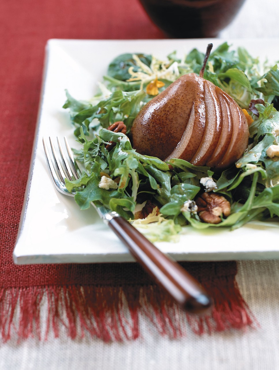 Roasted Sugar Pears with Greens and Roquefort