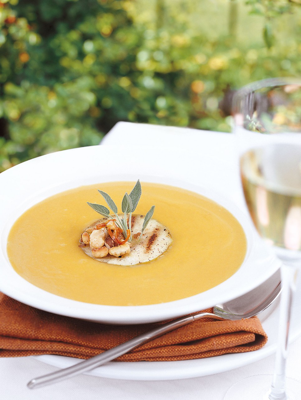 Pumpkin and Apple Soup with Roasted Black Walnuts