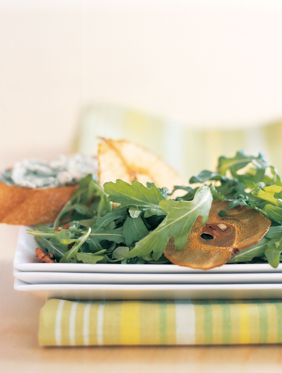 Roquefort Beer Toasts with Watercress and Dried Pear Salad