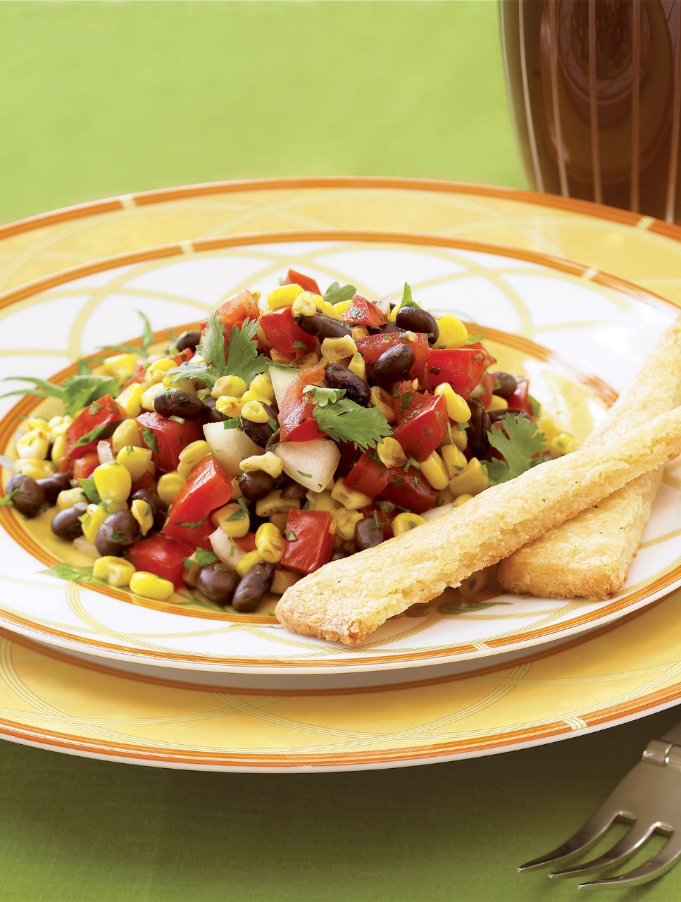 Grilled Corn, Black Bean and Tomato Salad with Smoked Cheese Biscuits