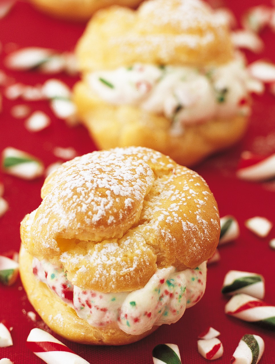 Minty Cream Puffs with Mascarpone and Candy Cane Filling