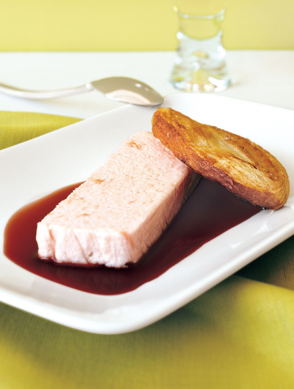 Rhubarb Bavarian with Maple Biscuits and Wine Sauce