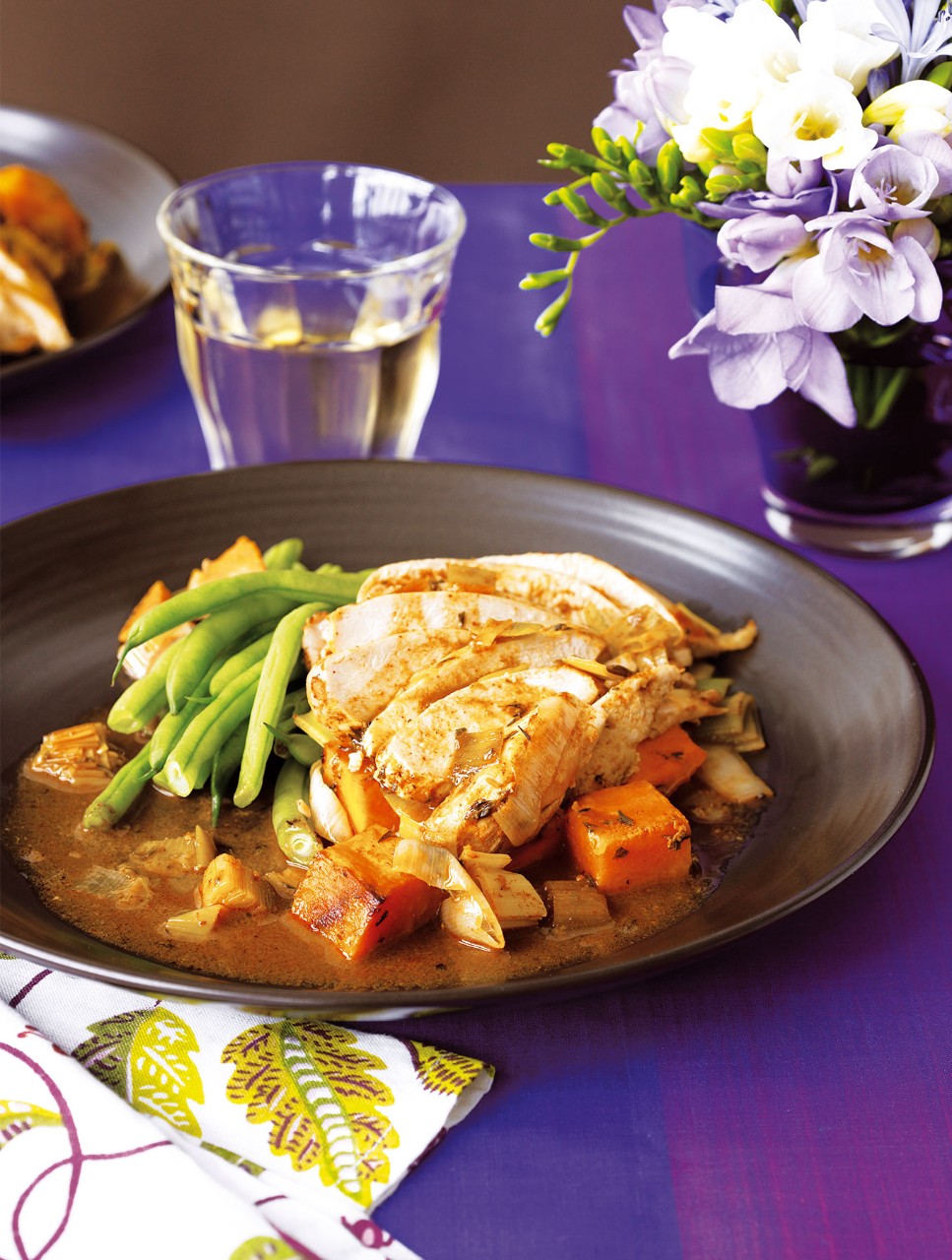 Chicken on a Bed of Sauteed Leeks and Sweet Potatoes