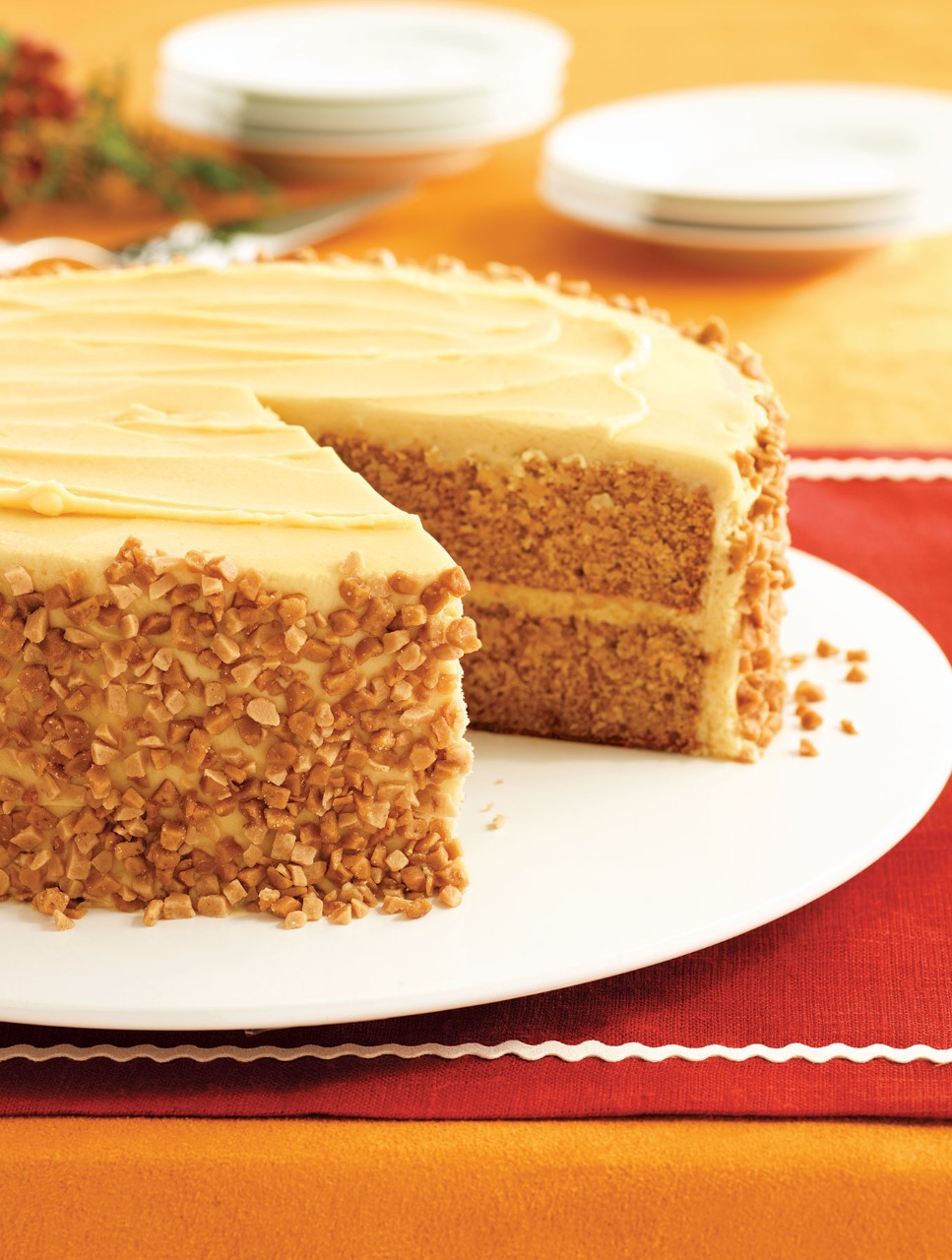 Spice Cake with Dulce de Leche Icing and Toffee