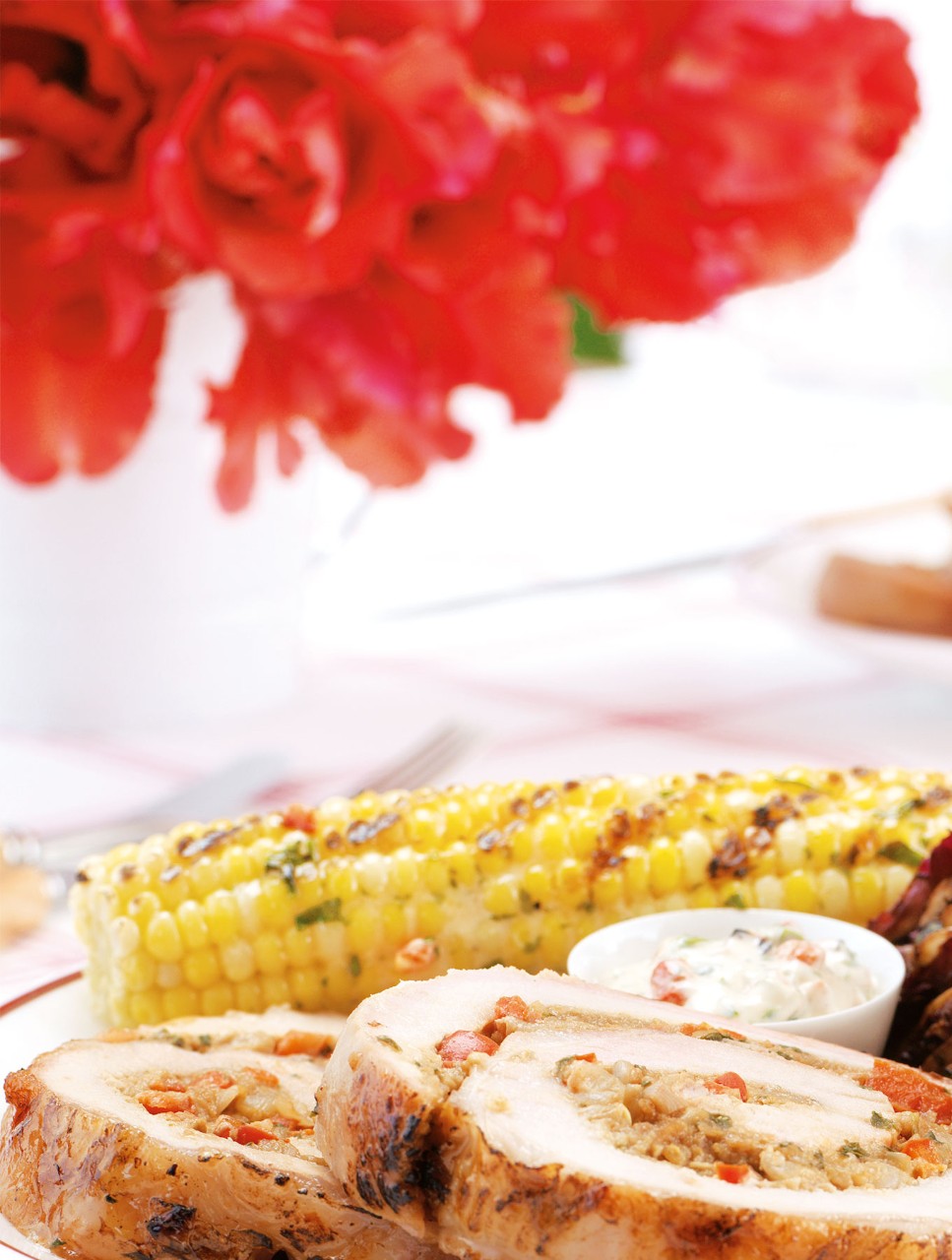 Grilled Corn On The Cob with Roasted Red Pepper Mayonnaise