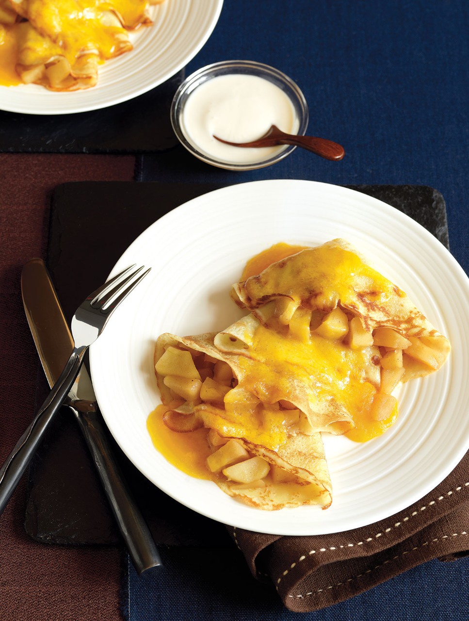Apple Crêpes With Extra-Old Cheddar And Maple Yogurt
