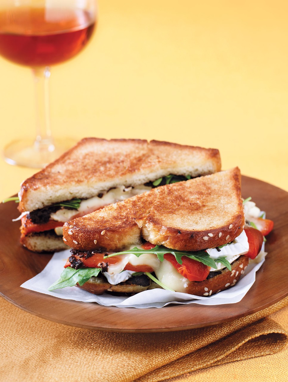 Brioche Grilled Cheese with Camembert, Tapenade & Home-Roasted Peppers