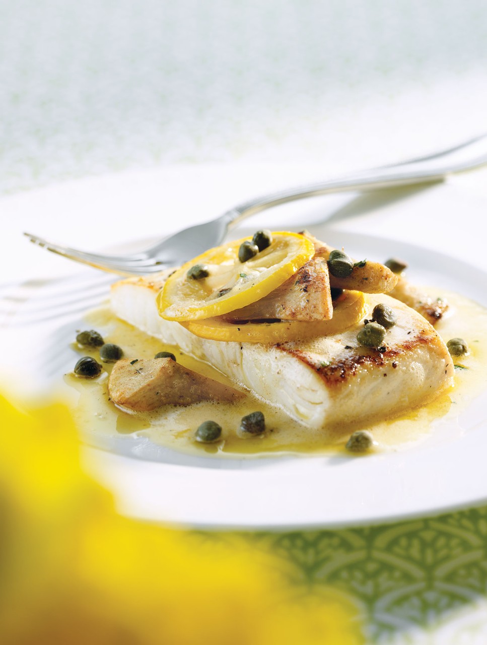 Roasted Halibut with Artichokes and Lemon