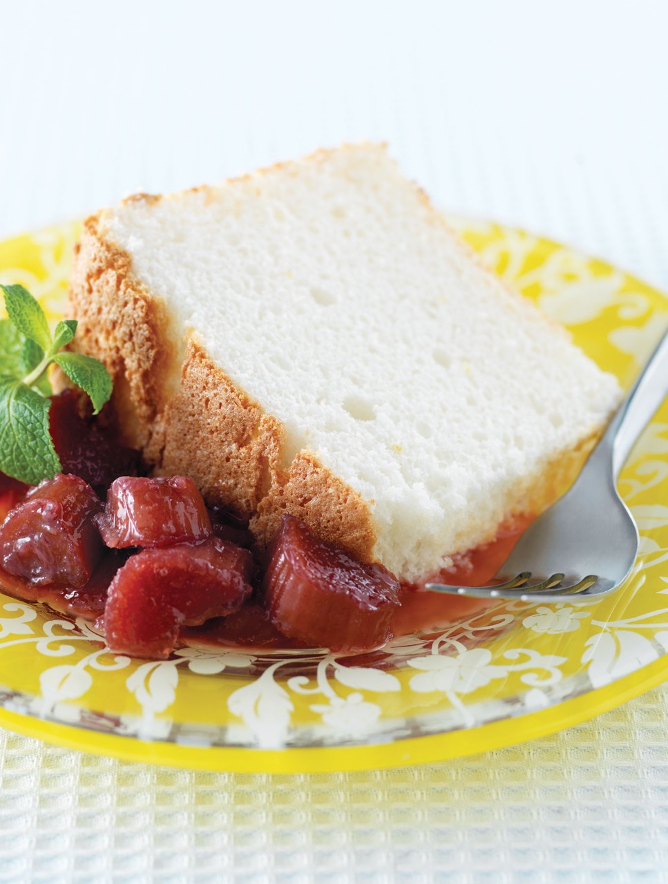 Angel Food Cake with a Hint of Orange and Roasted Rhubarb Compote