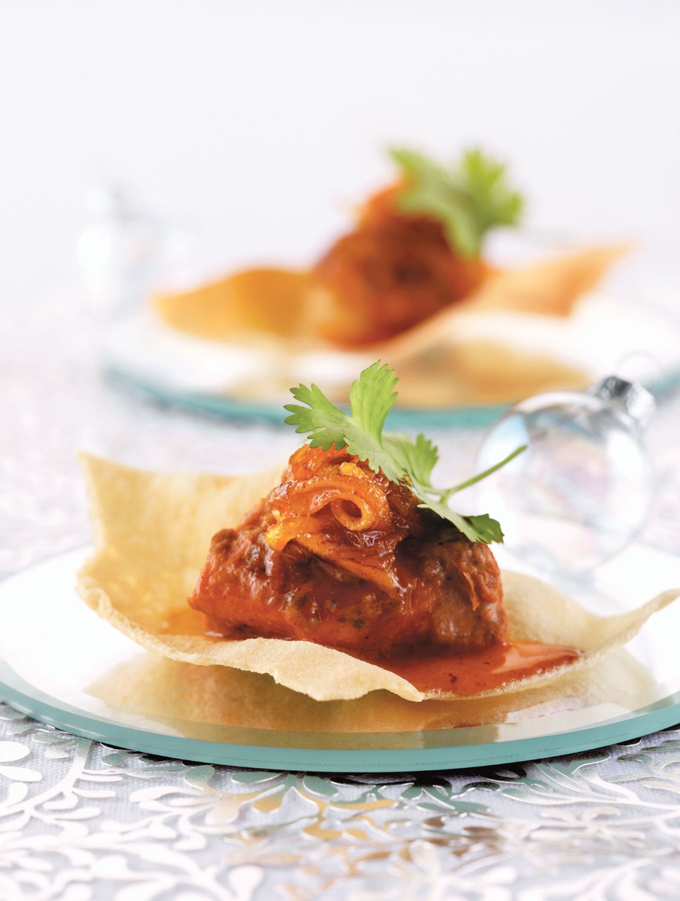 Papadum Chips with Butter Chicken and Mango Chutney