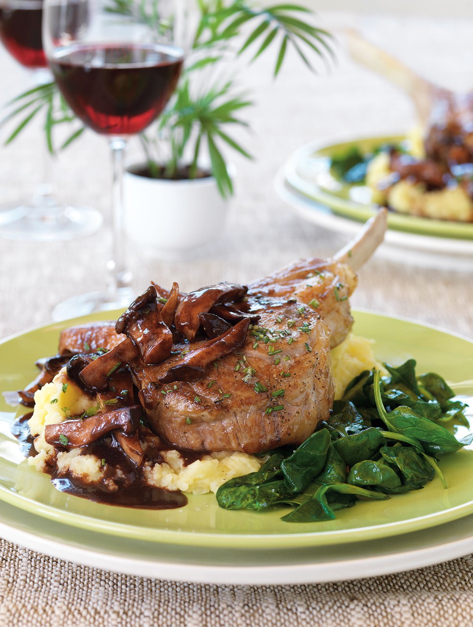 Roasted Veal Chops with King Mushroom Sauce