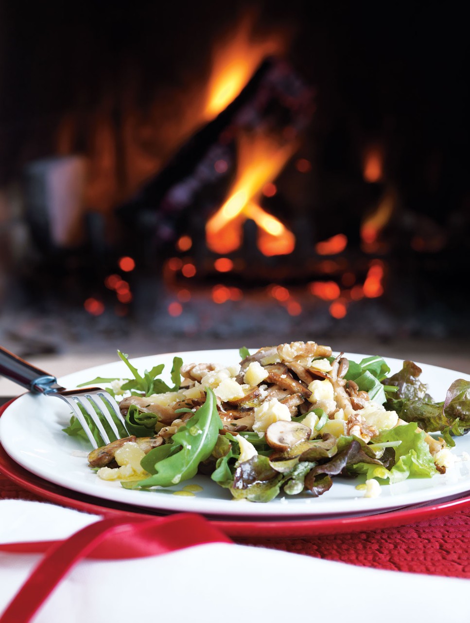 Warm Mushroom Salad with Aged Cheddar and Walnuts