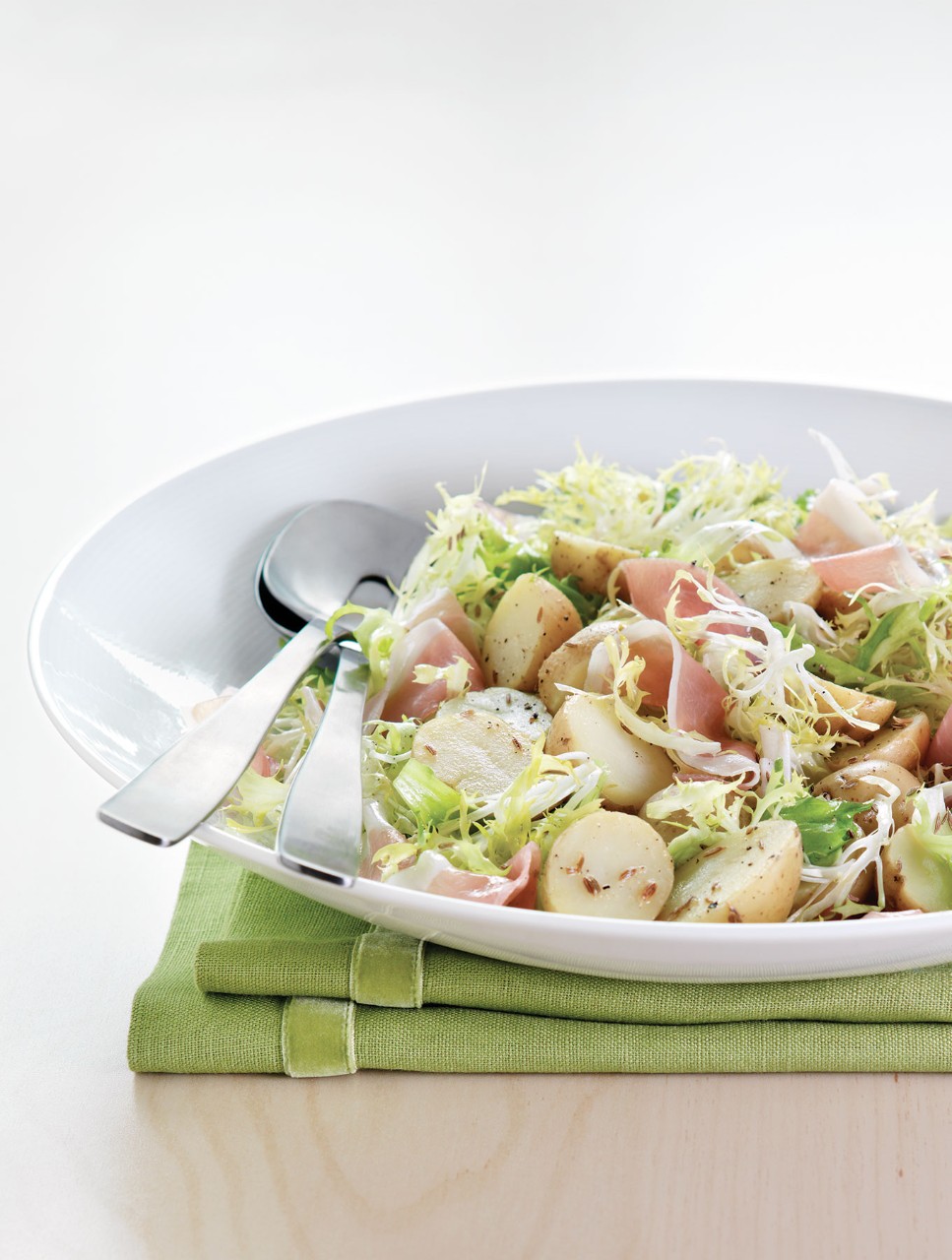 Warm Frisée Salad with Potatoes and Ham
