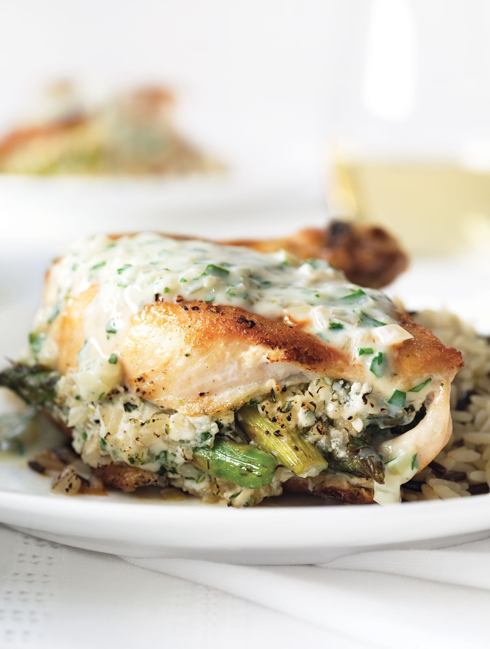 Asparagus-Stuffed Chicken with White Wine-Shallot Sauce