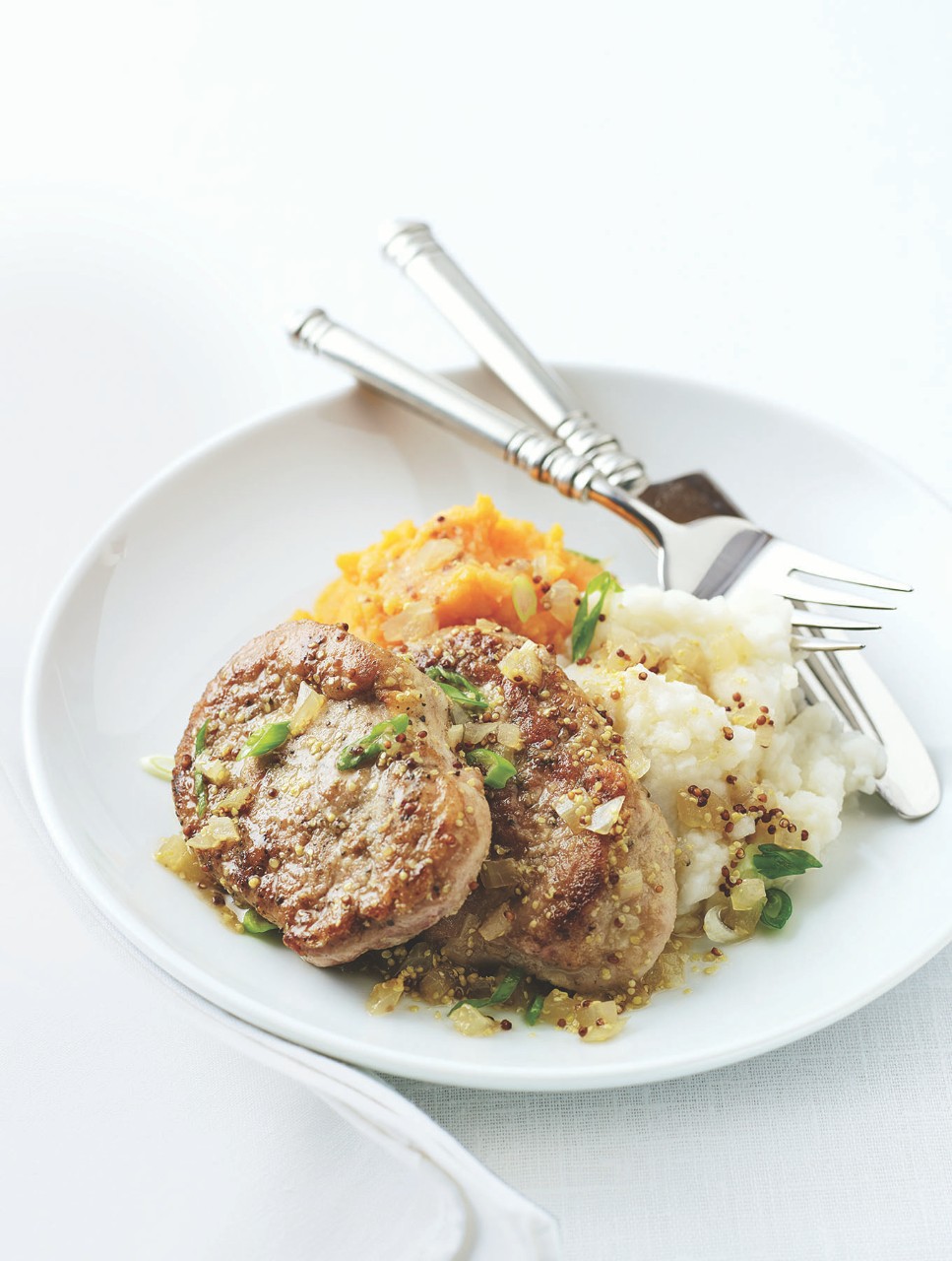 Maple-Mustard Pork Medallions with Two Potatoes