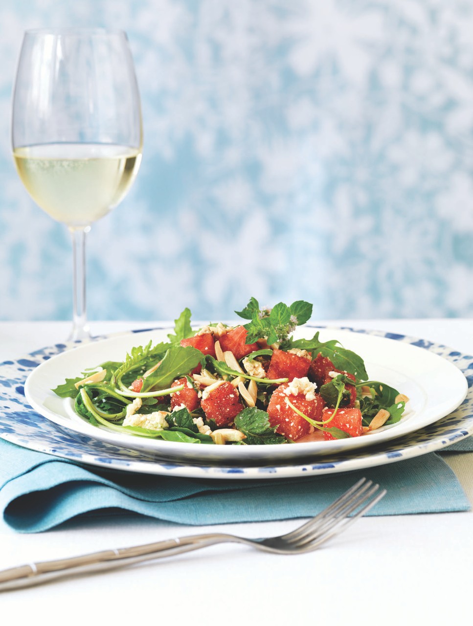 Salade de roquette, de menthe et de melon d’eau