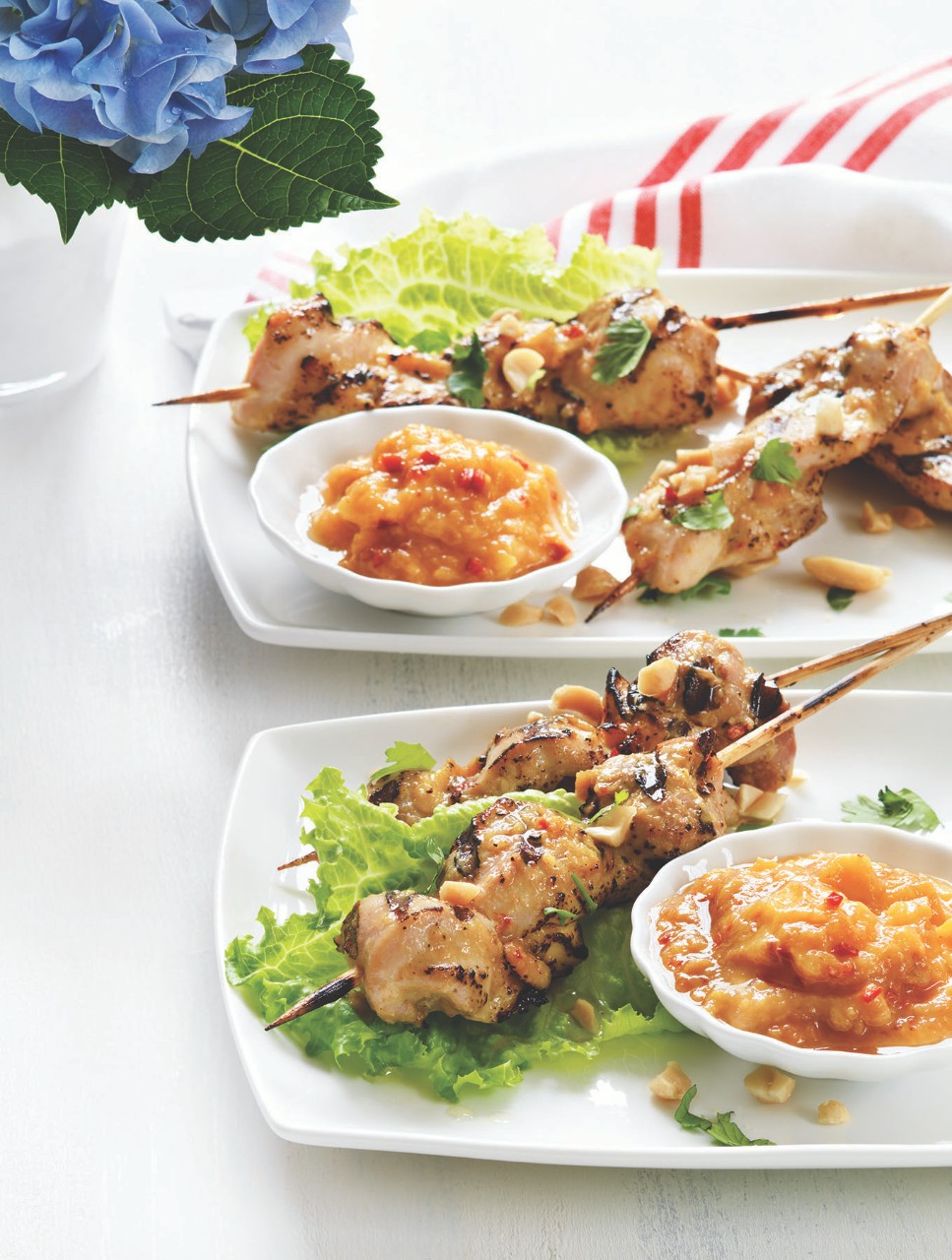 Grilled Chicken Satays with Late Harvest Peach Dipping Sauce