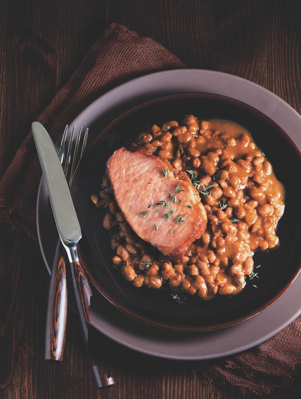 Molasses Baked Beans With Smoked Pork Chops