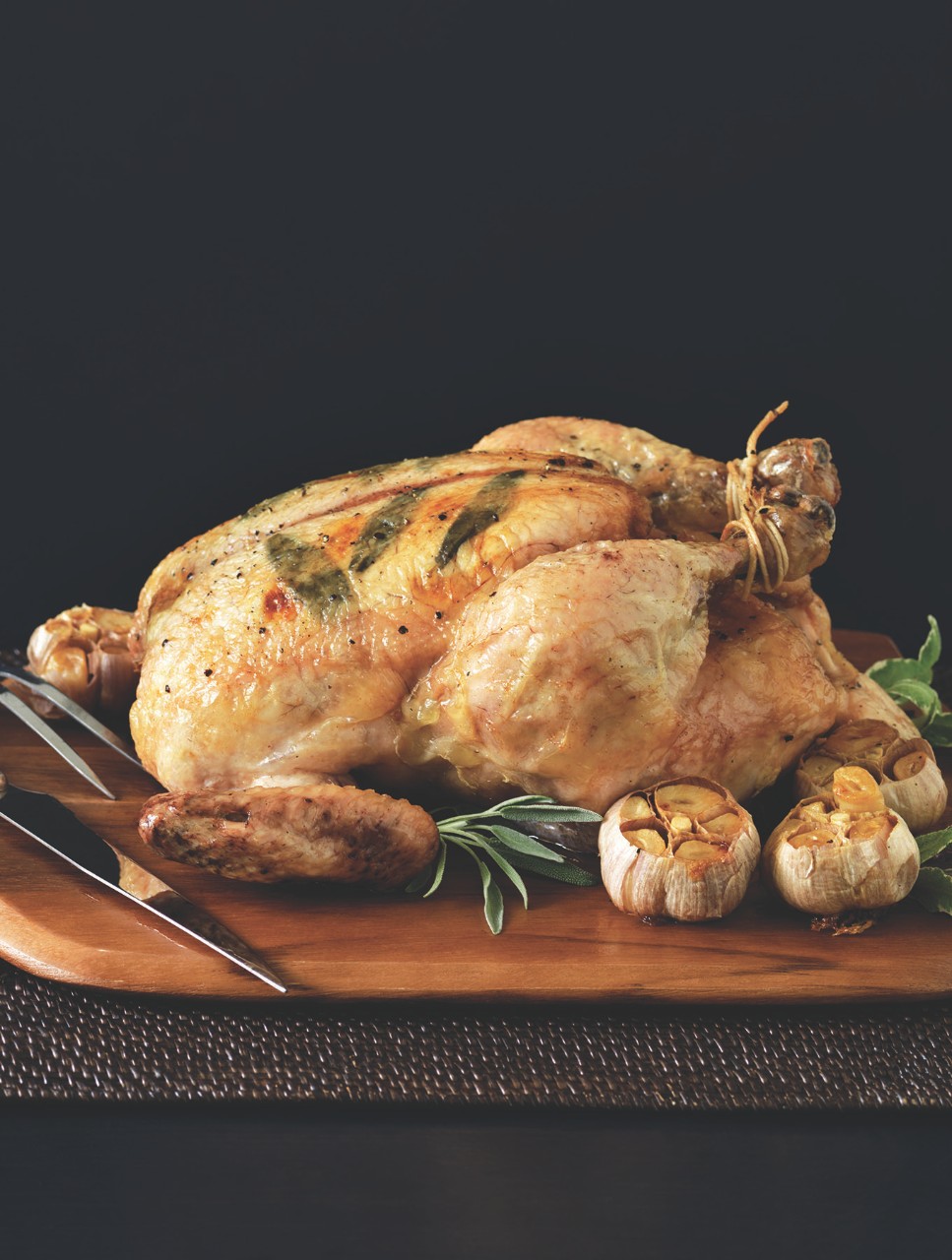 Butter-Rubbed Roast Chicken With Roasted Garlic