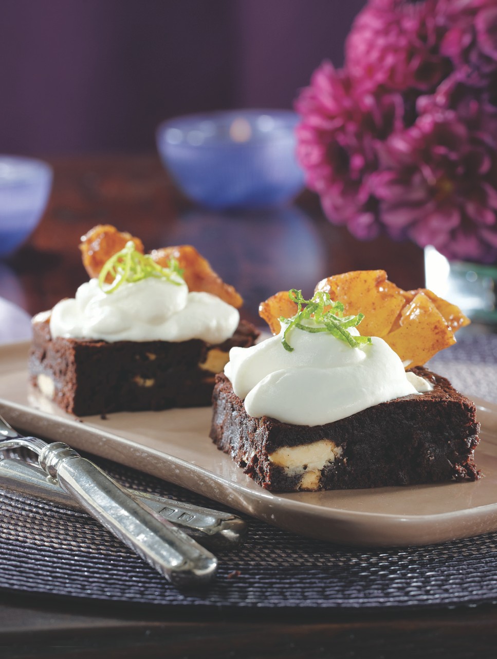 Triple Chocolate Brownies with Caramelized Pineapple