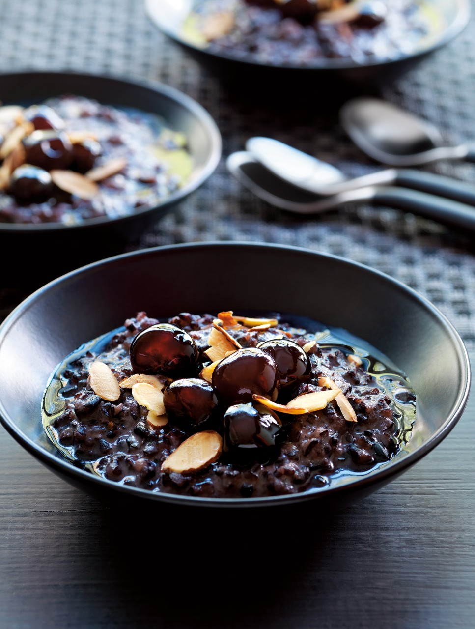 Black Rice Pudding with Cherry Preserves