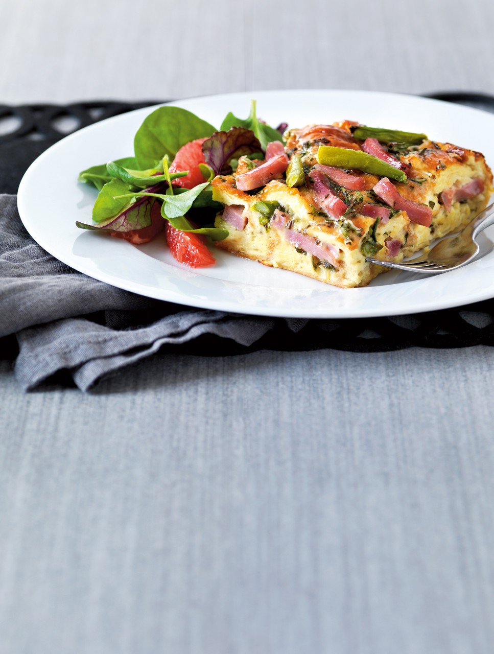 French Brie, Ham and Asparagus Strata