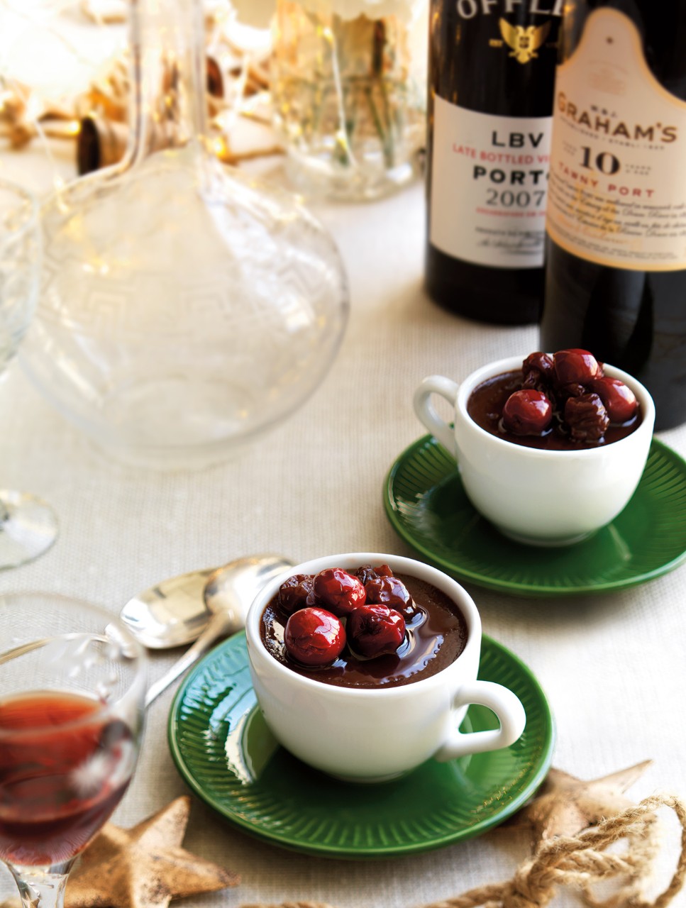 Chocolate Pots de Crème with Cherry Compôte