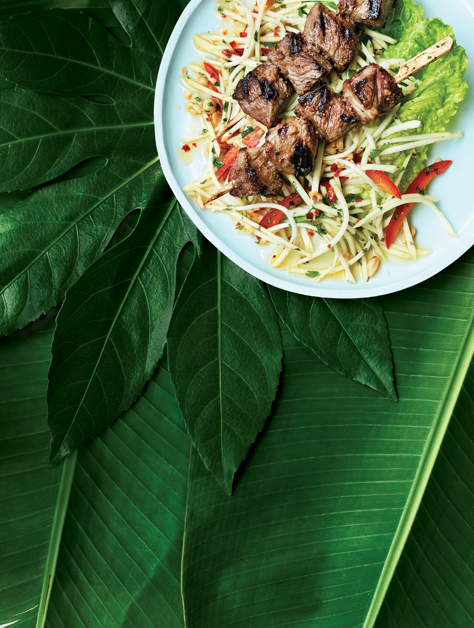 Grilled Beef Kebabs with Green Mango Salad