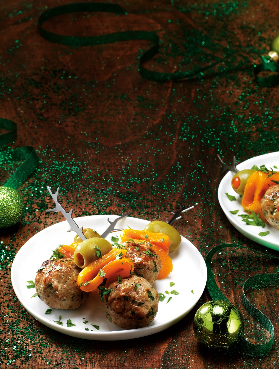 Lamb Meatballs with Roasted Peppers & Olives
