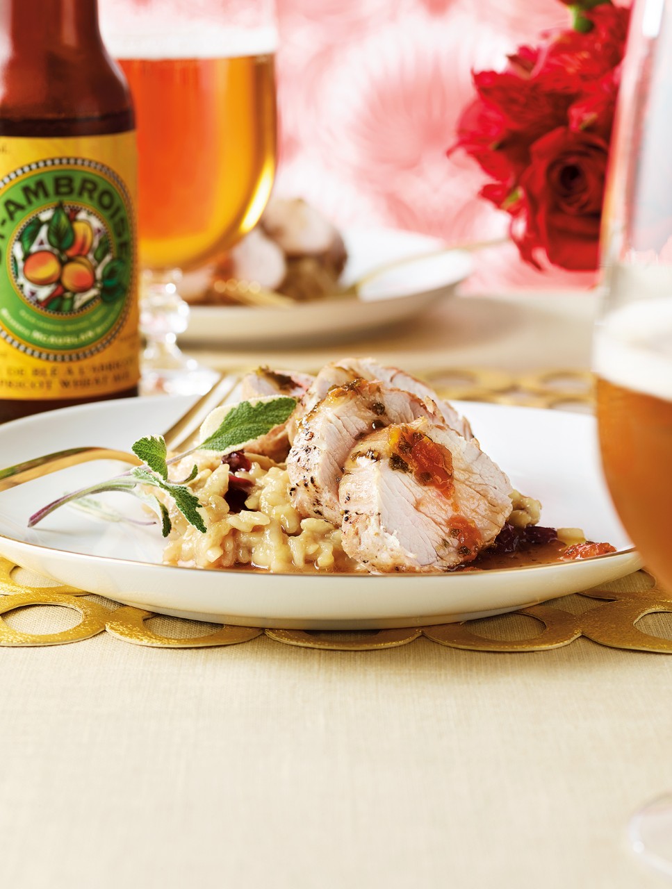 Beer-Glazed Pork Tenderloin with Gruyère & Cranberry Risotto
