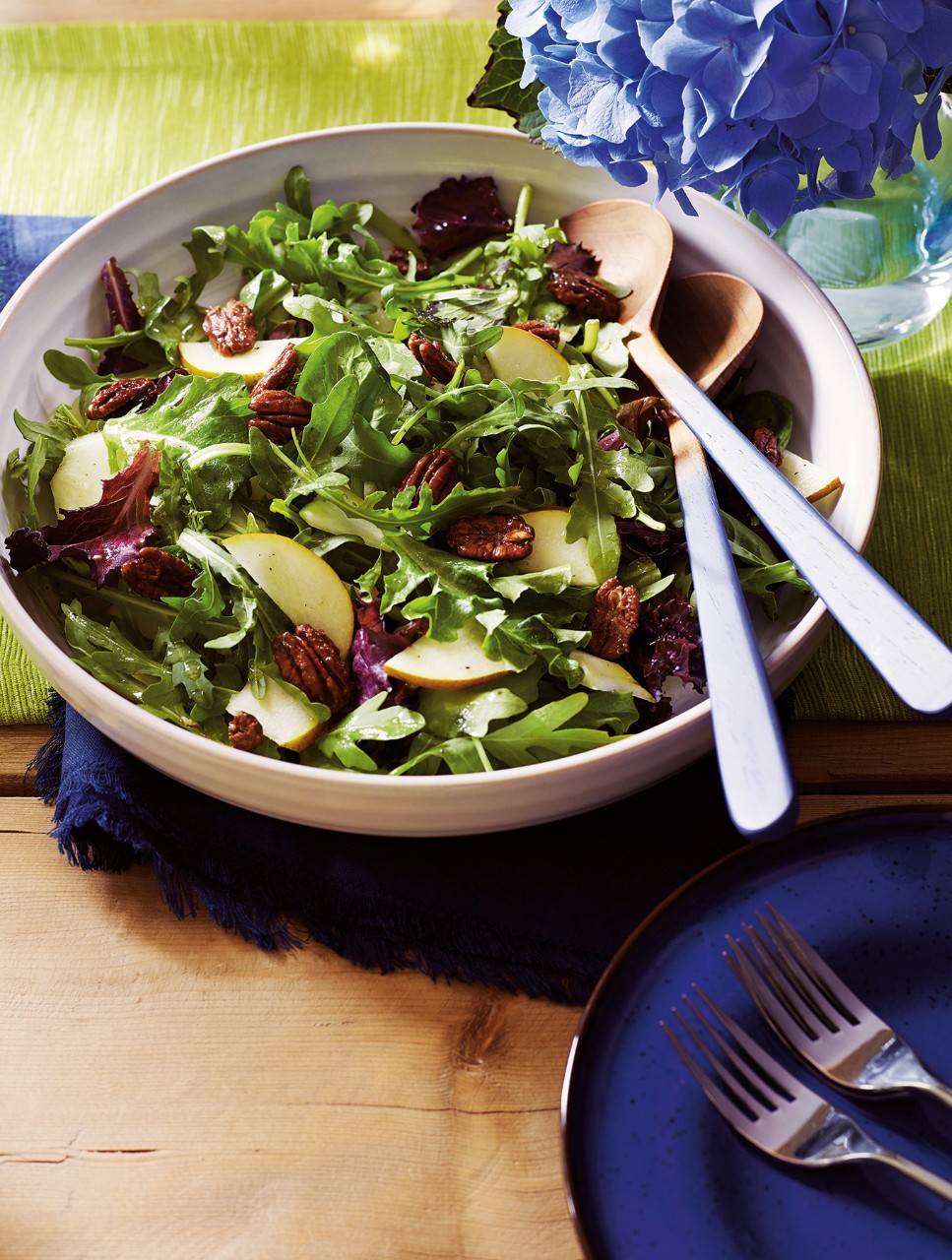 Salad Greens with Sugar Pears & Spiced Pecans