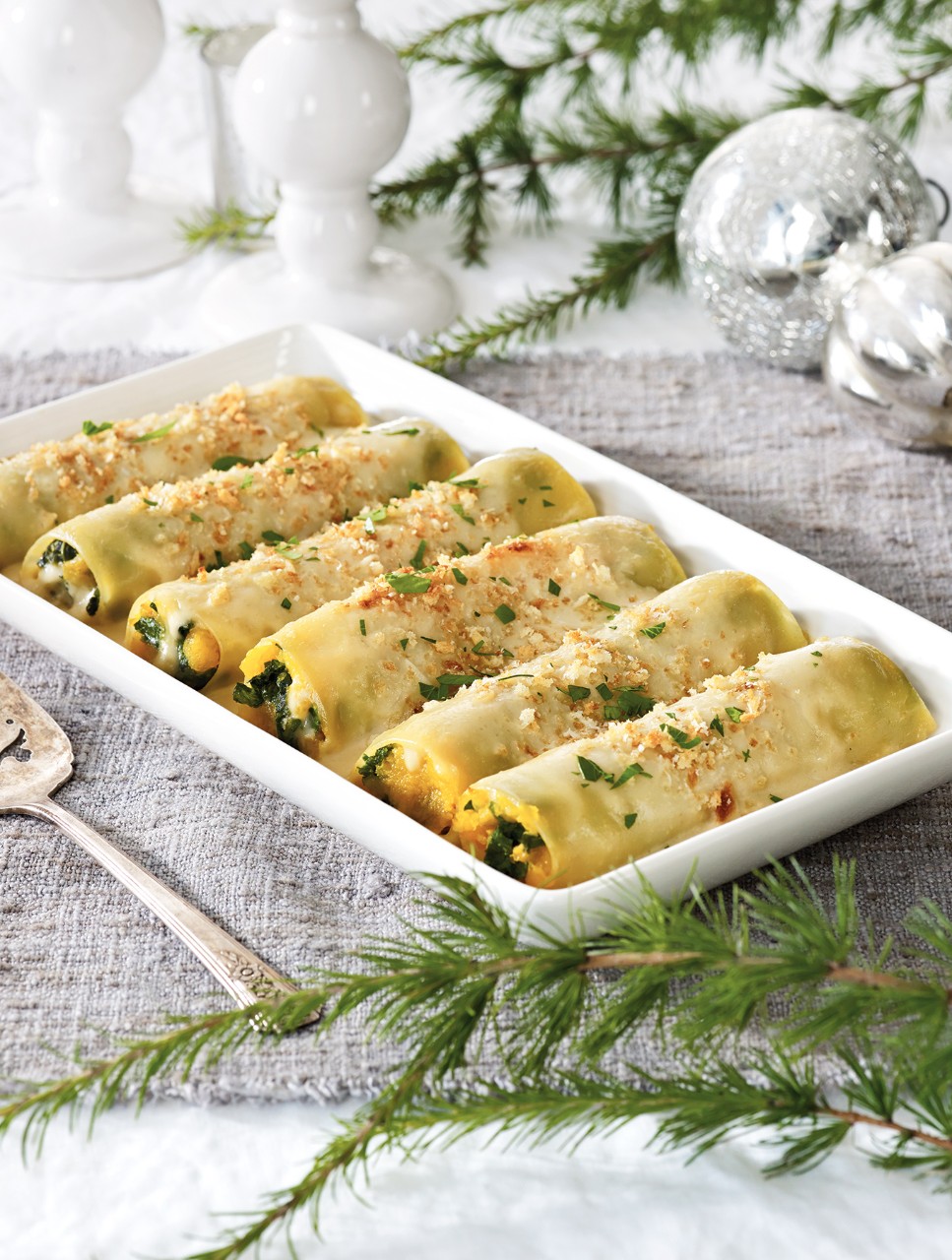 Roasted Squash & Kale Cannelloni with Miso Cream Sauce