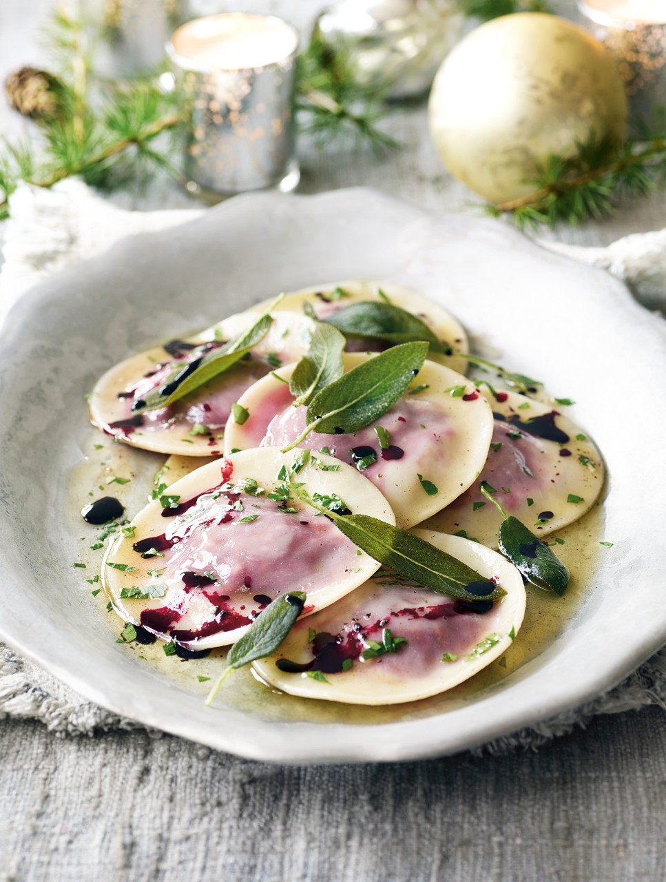 Beet & Ricotta Ravioli with Browned Butter & Fried Sage
