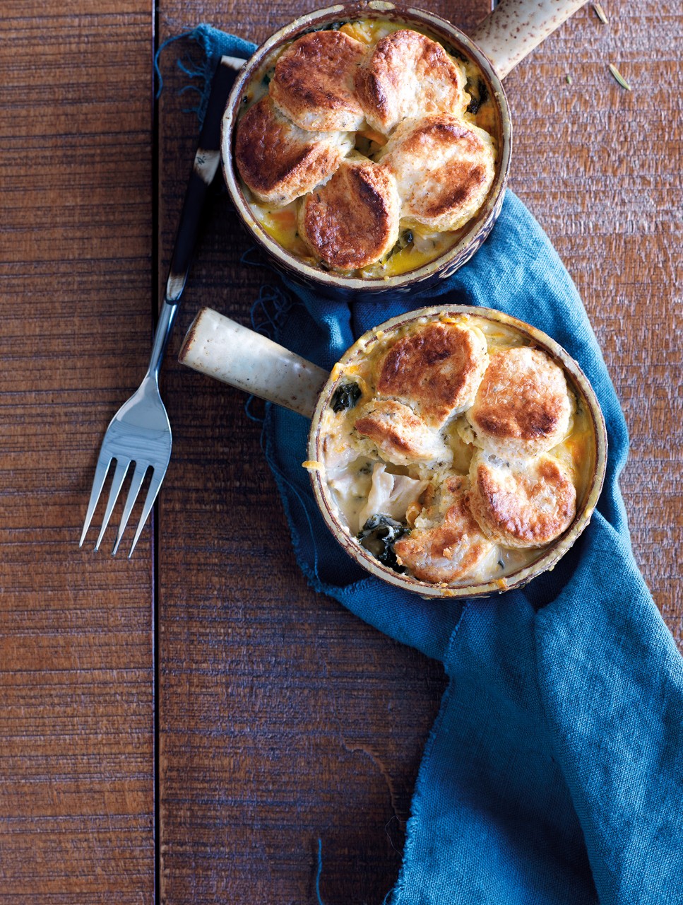 Four-Cheese Chicken, Kale & Sweet Potato Cobblers