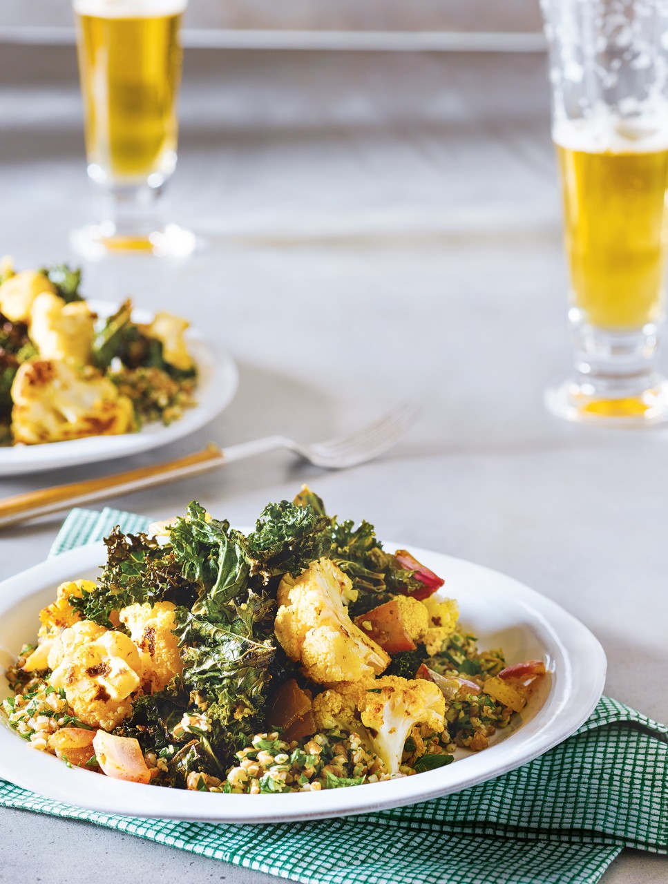 Curry-Roasted Cauliflower, Kale & Bulgur Salad