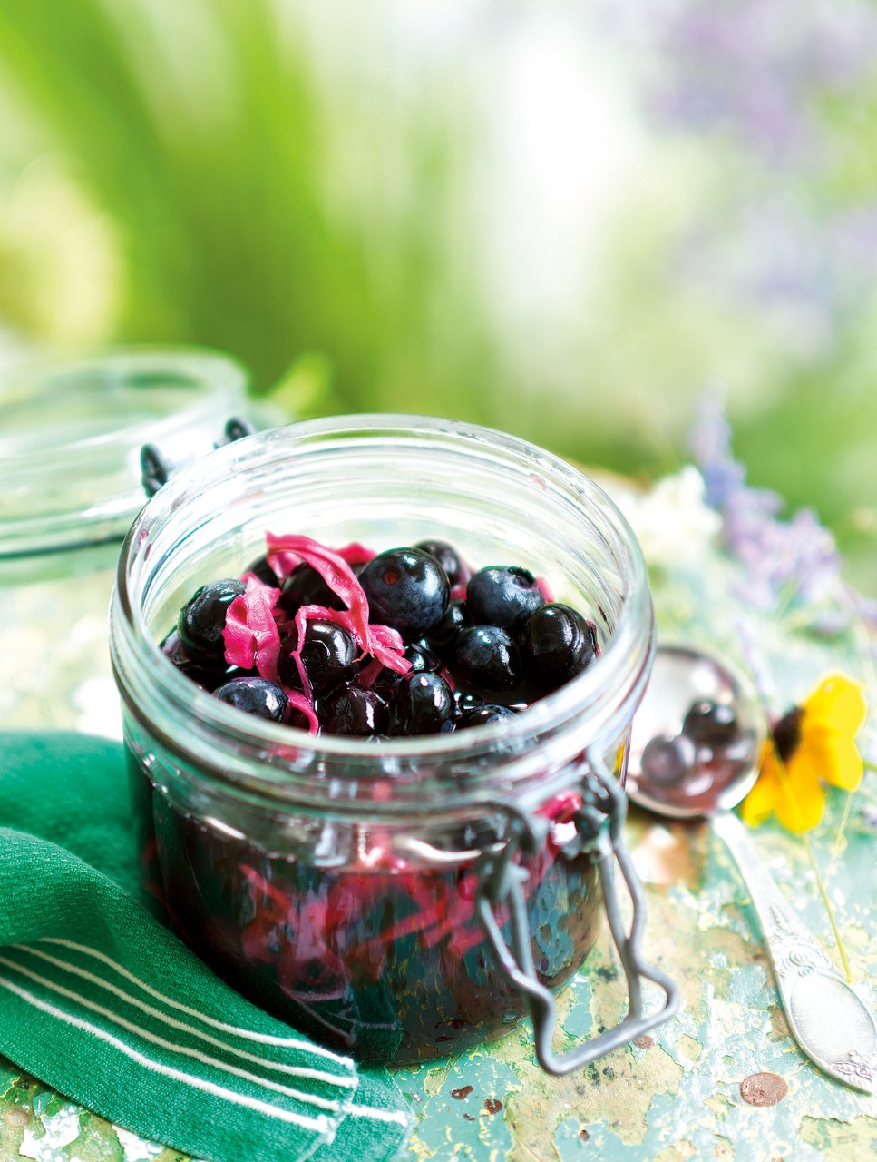 Pickled Blueberries with Shards of Red Cabbage