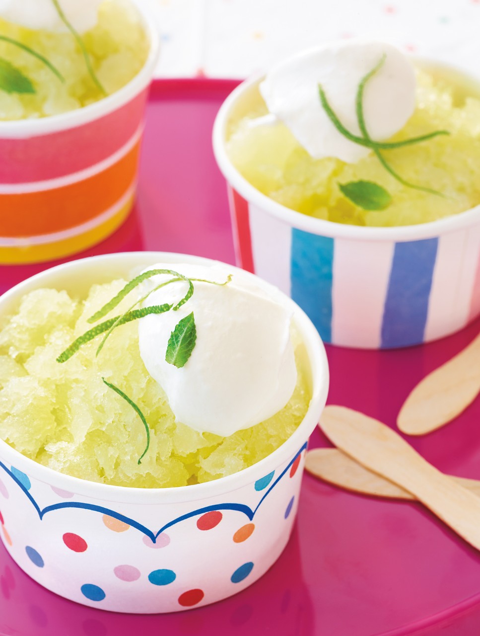 Honeydew Melon & Lime “Snow Cone” with Mint Cream