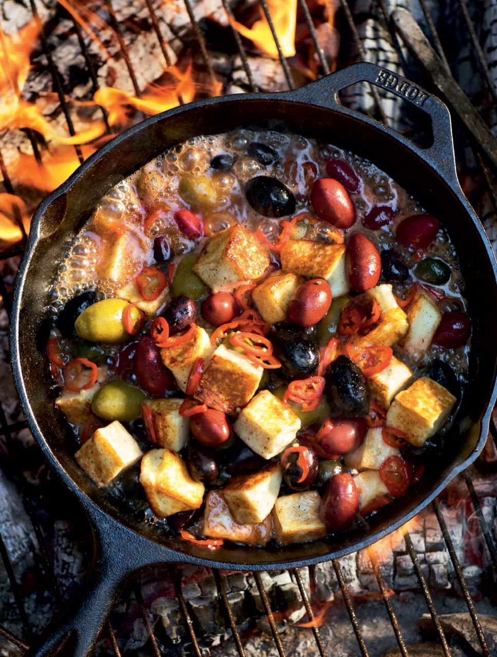 Fried Halloumi, Warm Olives & Honey