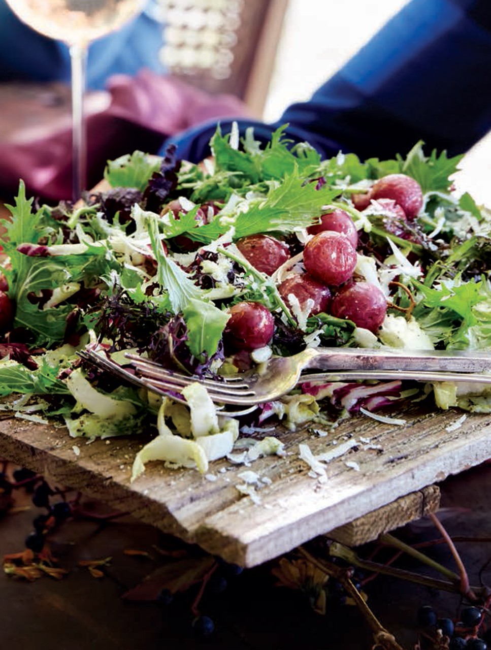 Radicchio, Endive & Spicy Lettuce Salad with Roasted Grapes