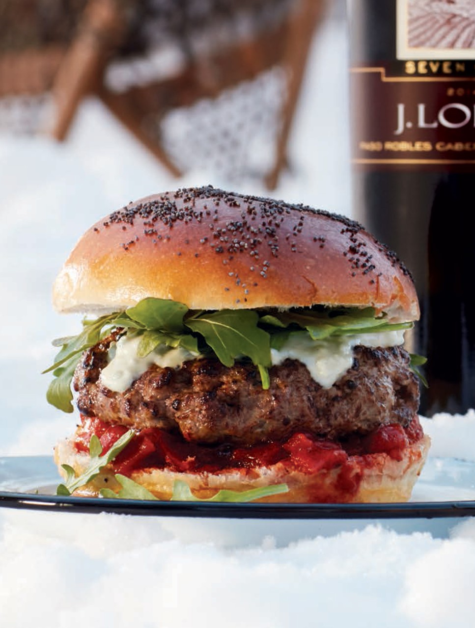 Beef Burger with Blue Cheese Dressing & Tomato Balsamic Confit