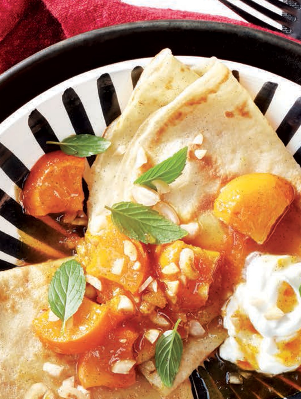 Vanilla Bean Crepes with Poached Persimmons