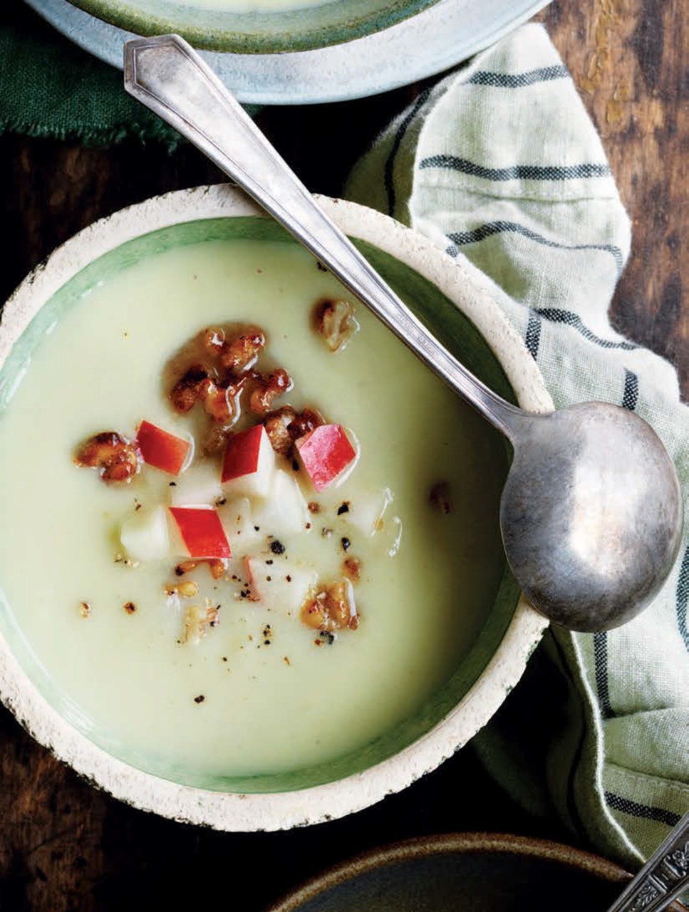 Celery & Apple Soup with Candied Walnuts
