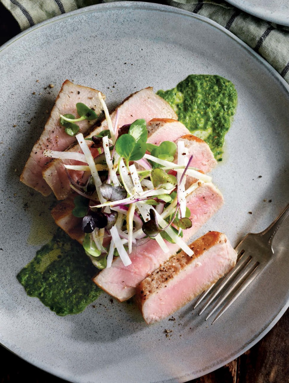 Seared Tuna with Celery-Leaf Pesto