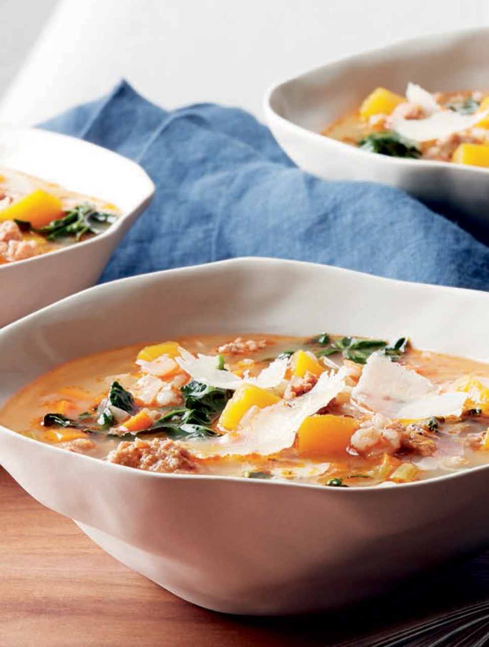 Spicy Sausage, Farro & Kale Soup
