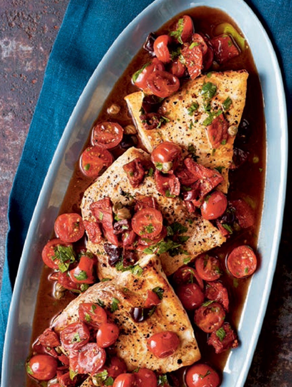 Swordfish with Capers, Olives & Sun-Dried Tomatoes