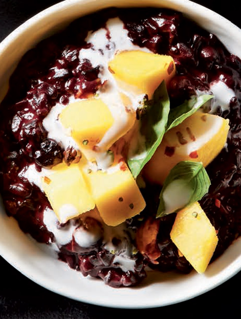 Black Rice Pudding with Coconut Milk & Diced Mangoes