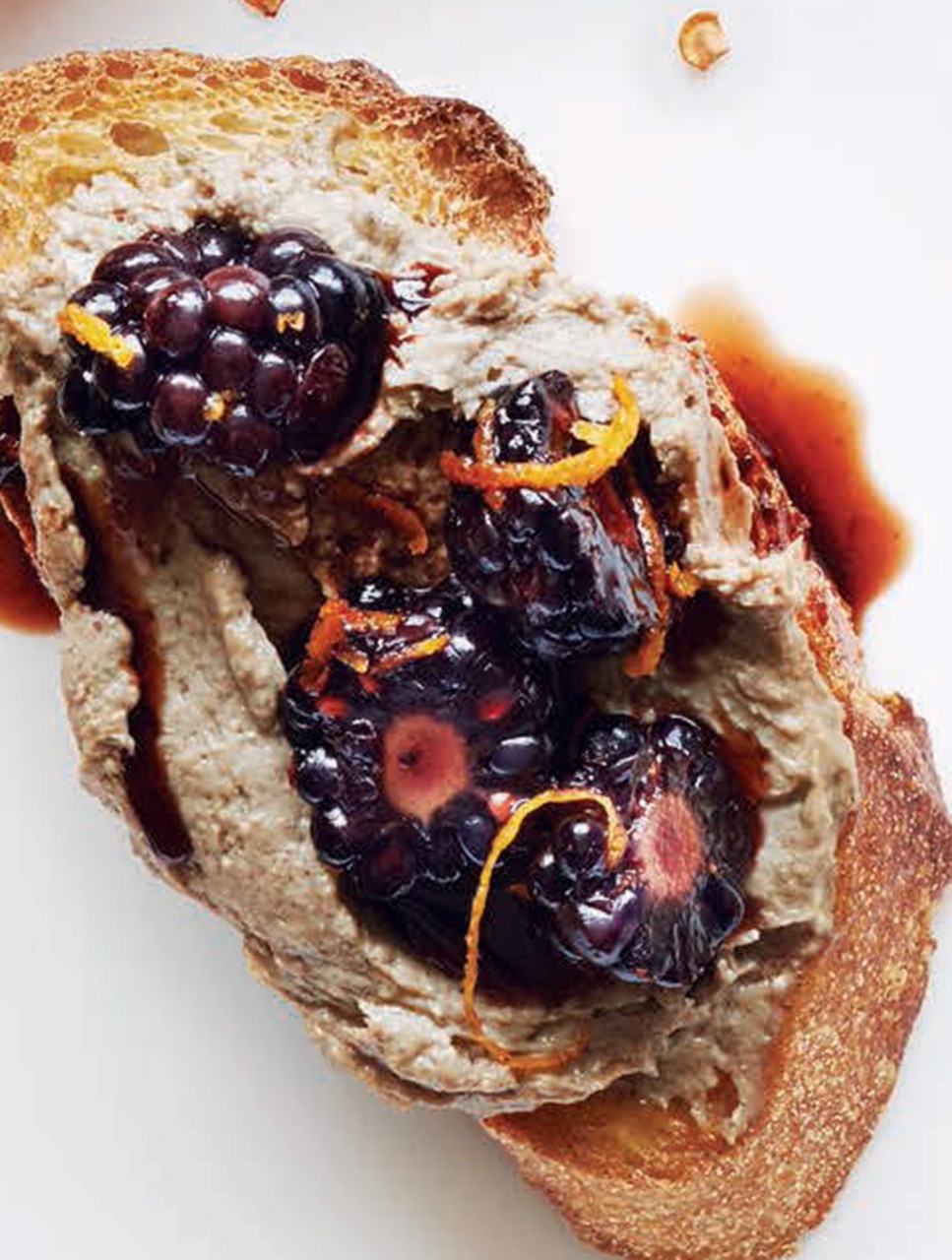 Chicken Liver Mousse Crostini with Marinated Blackberries
