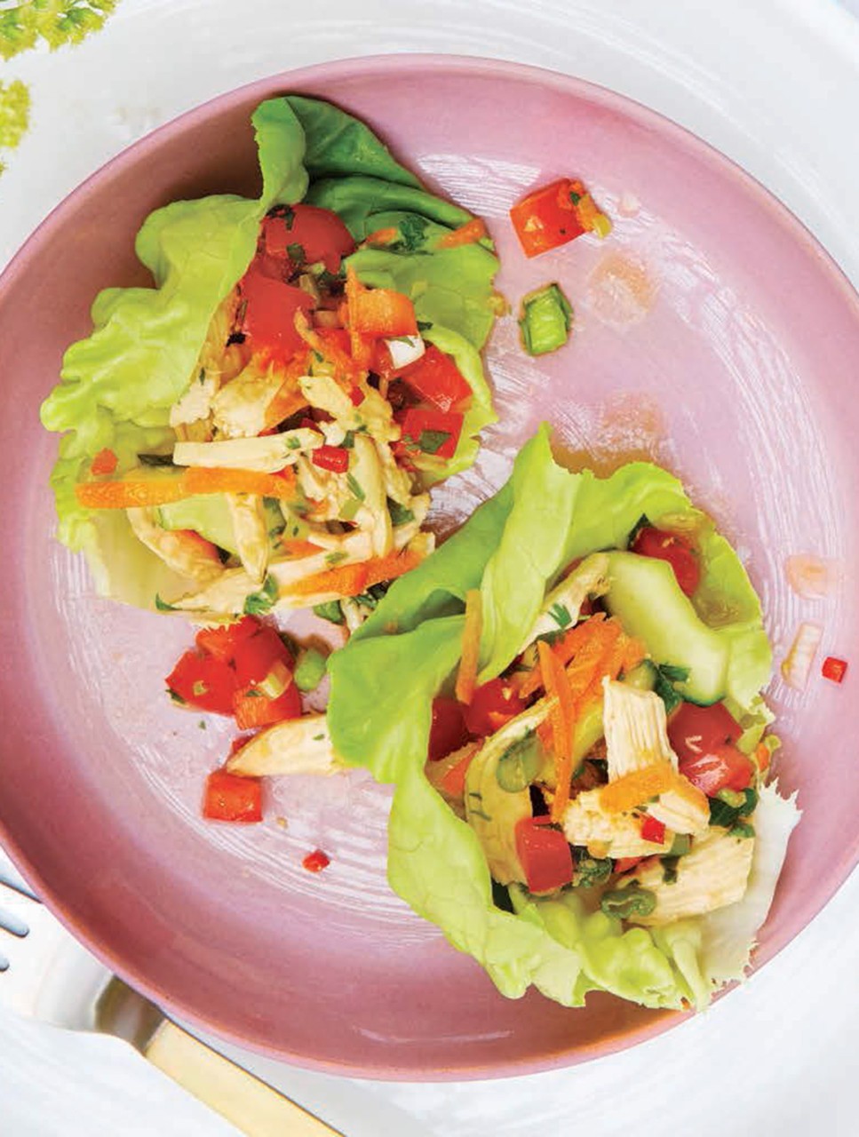 Asian-Style Poached Chicken Salad with Lettuce Cups