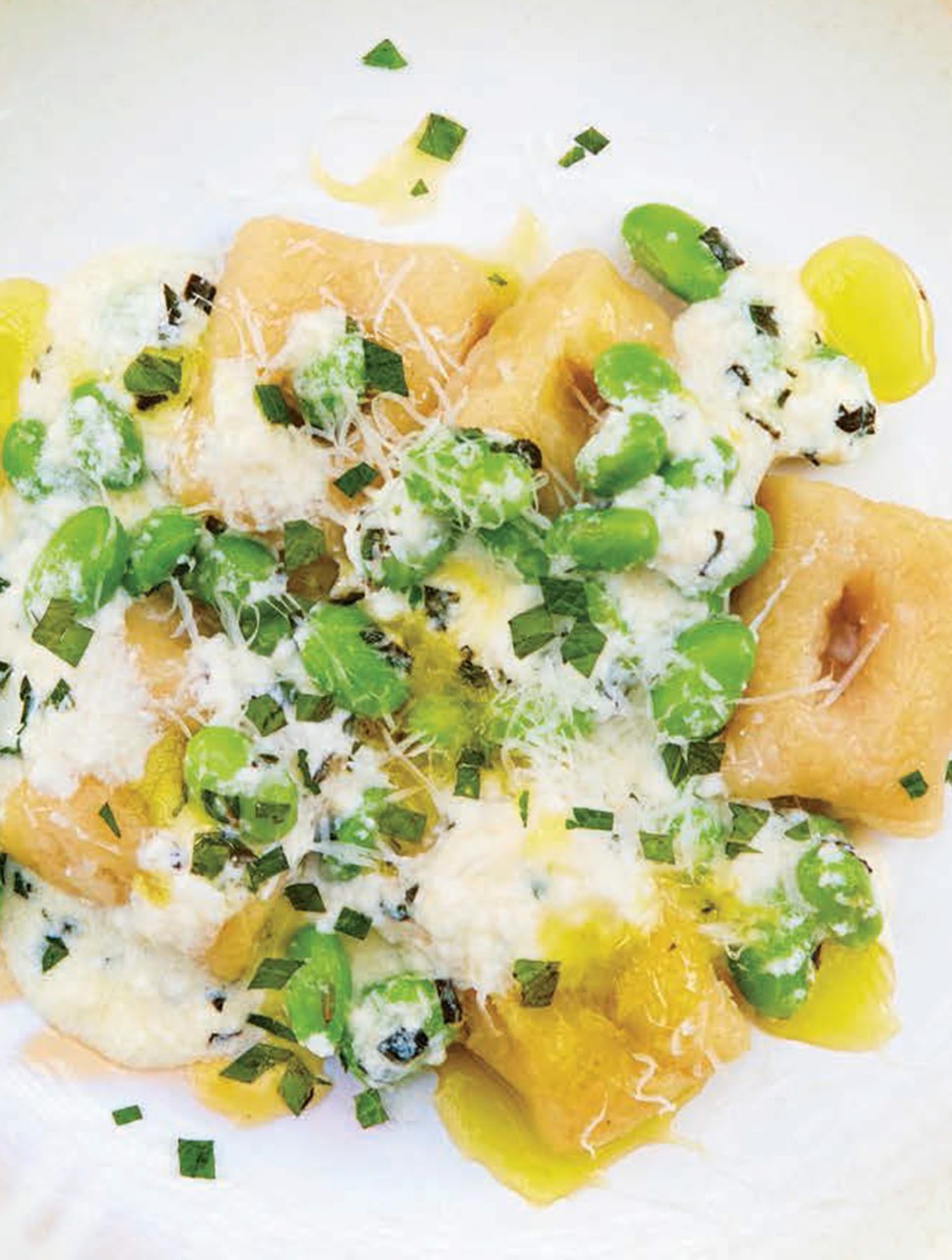 Potato Gnocchi with Ricotta, Edamame & Mint